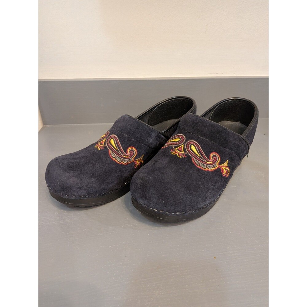 Sanita Women's Professional Black Suede Embroidered Clogs Sz 38